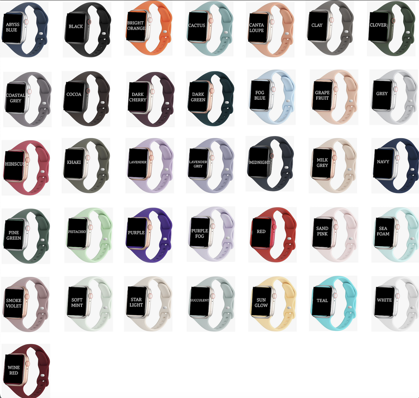 a bunch of different colors of watches on a white background