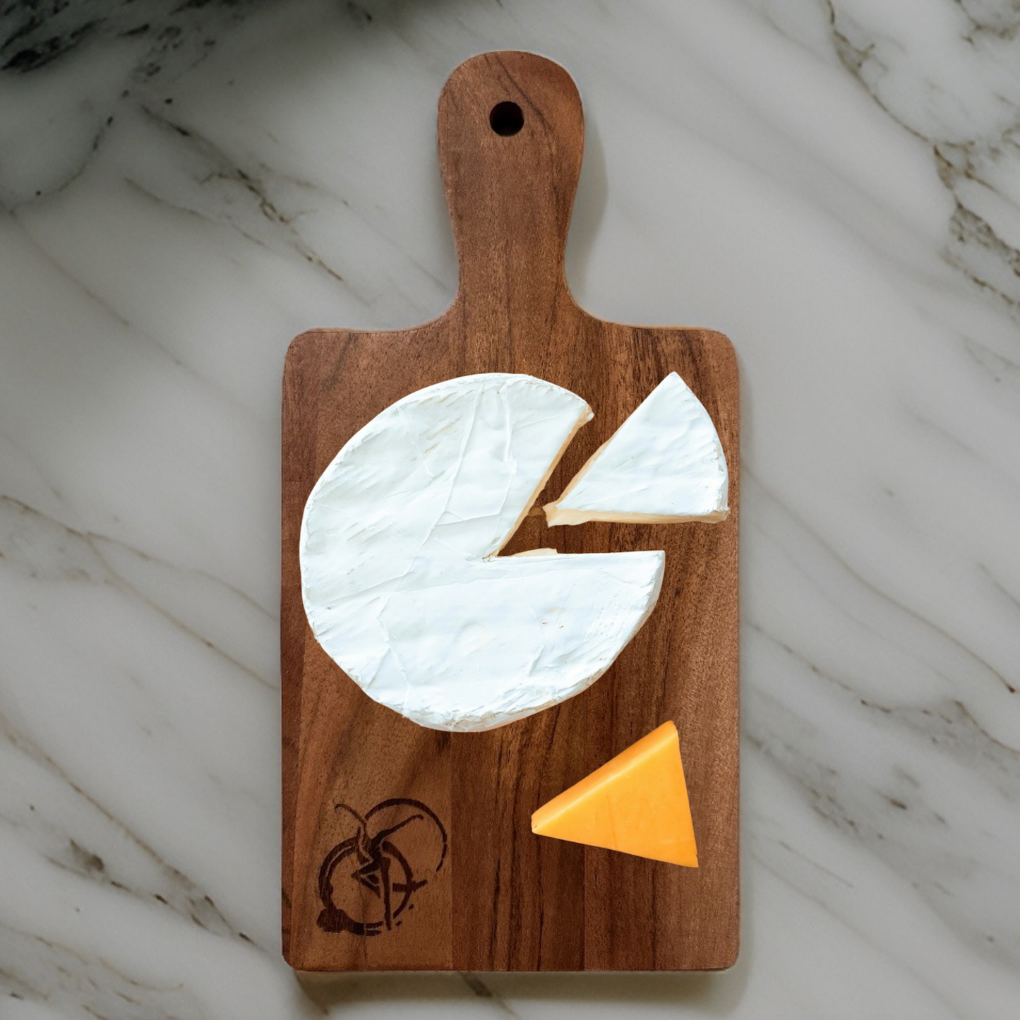 a cutting board with a cheese board on it