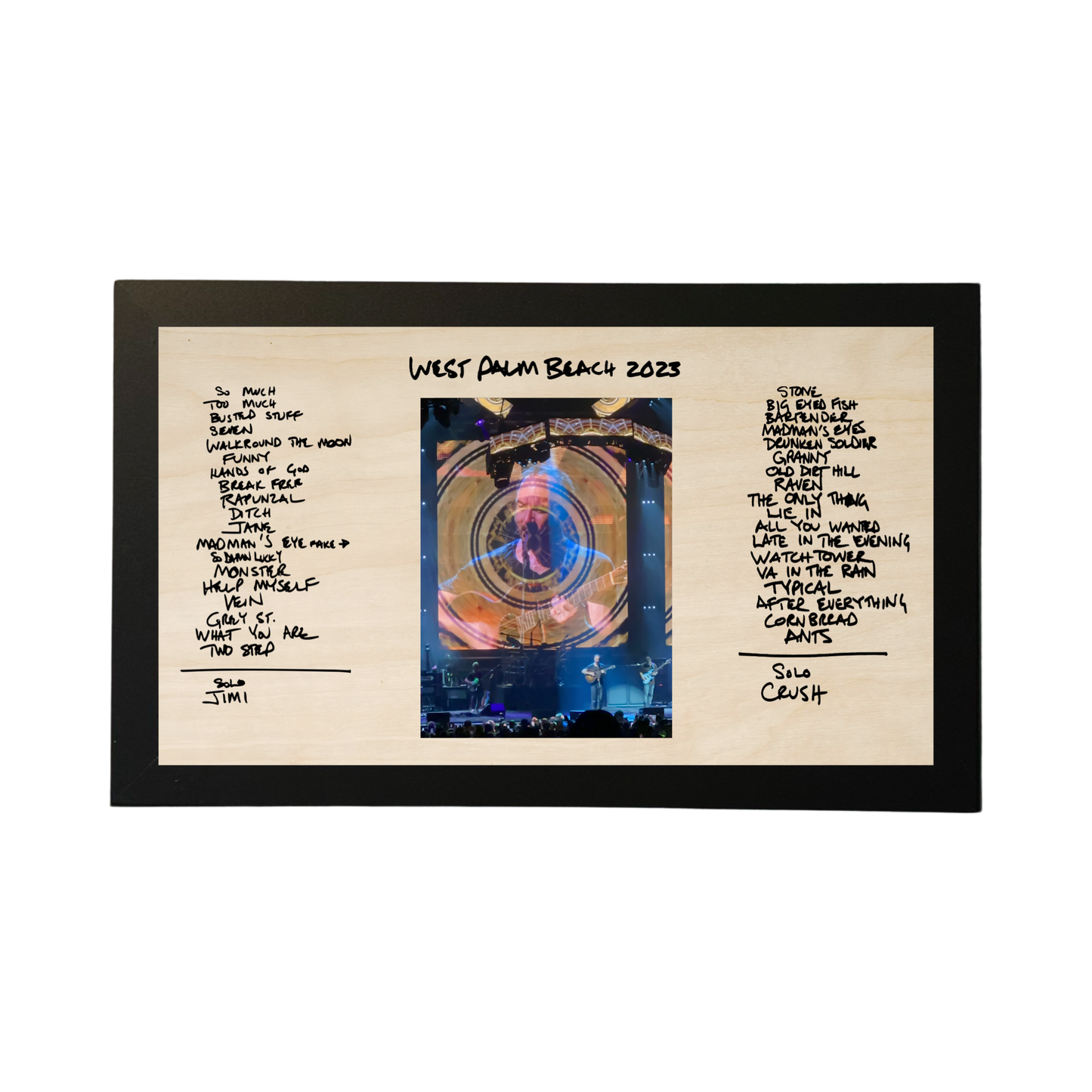West Palm Beach 2023 Two Night Run Concert Setlist With Vertical 4x6 Photo Framed Wood Sign