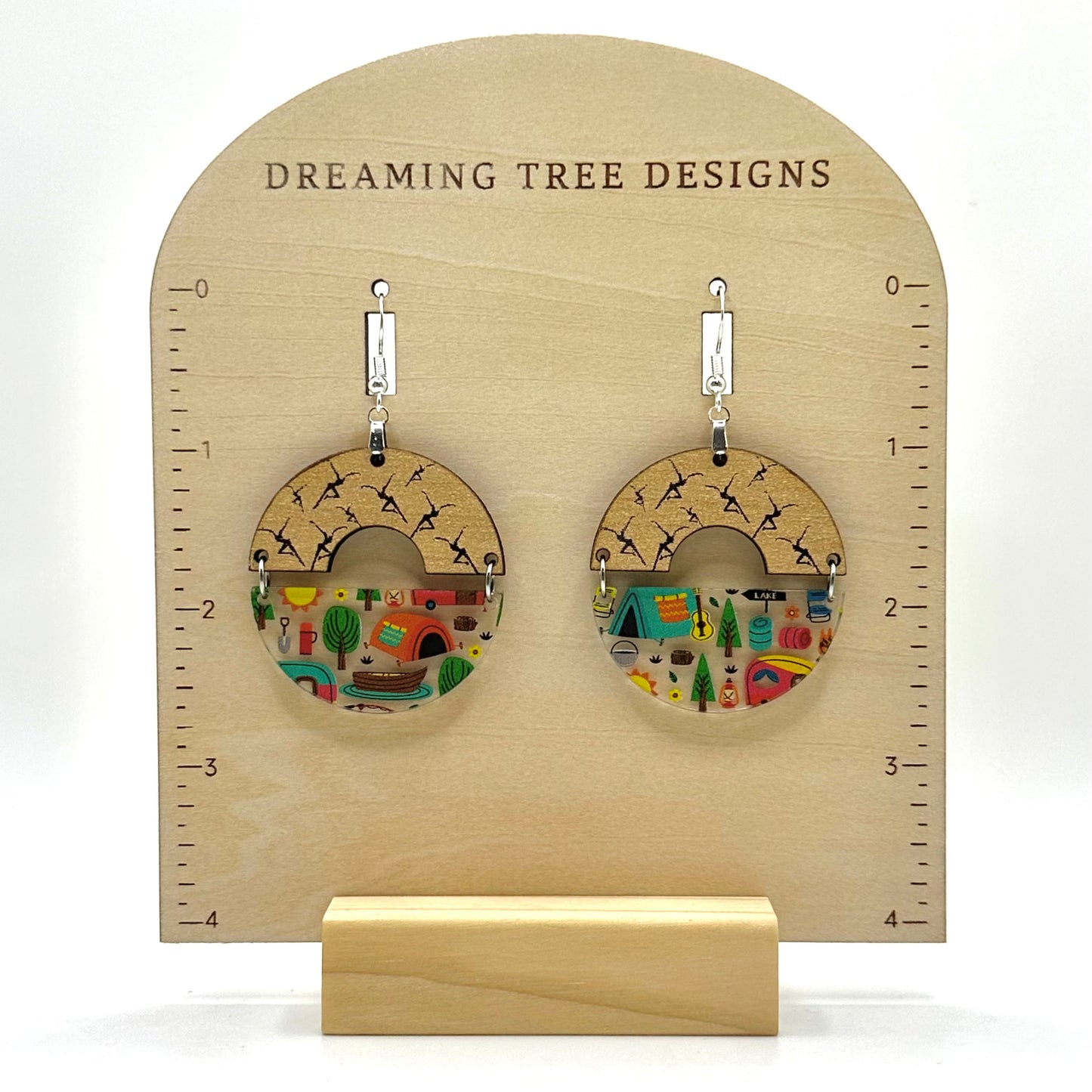 Acrylic and Wood Firedancer Circle Earrings