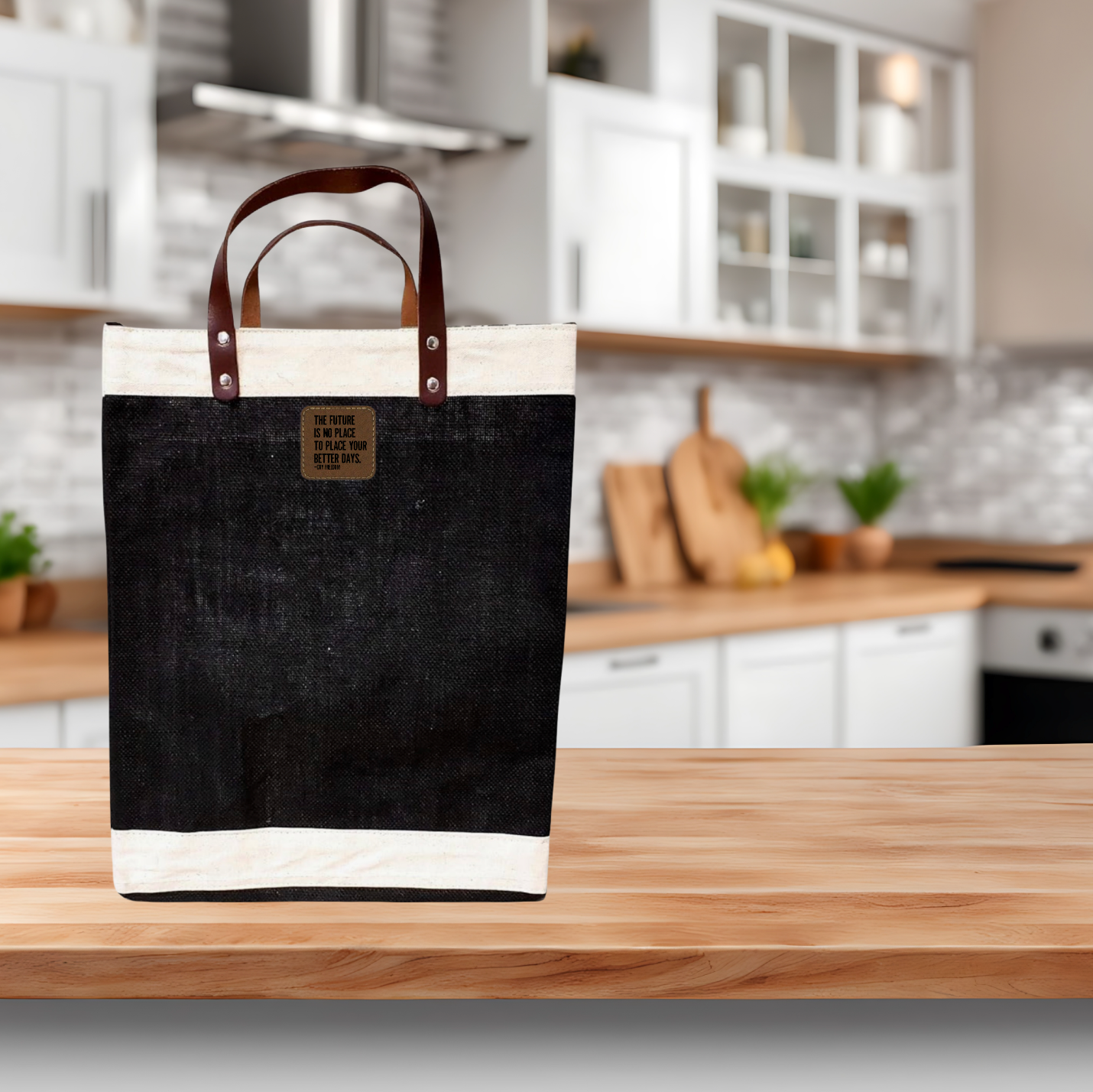 Reusable Jute Market Tote Burlap Grocery Bag With Leather Strap Handles