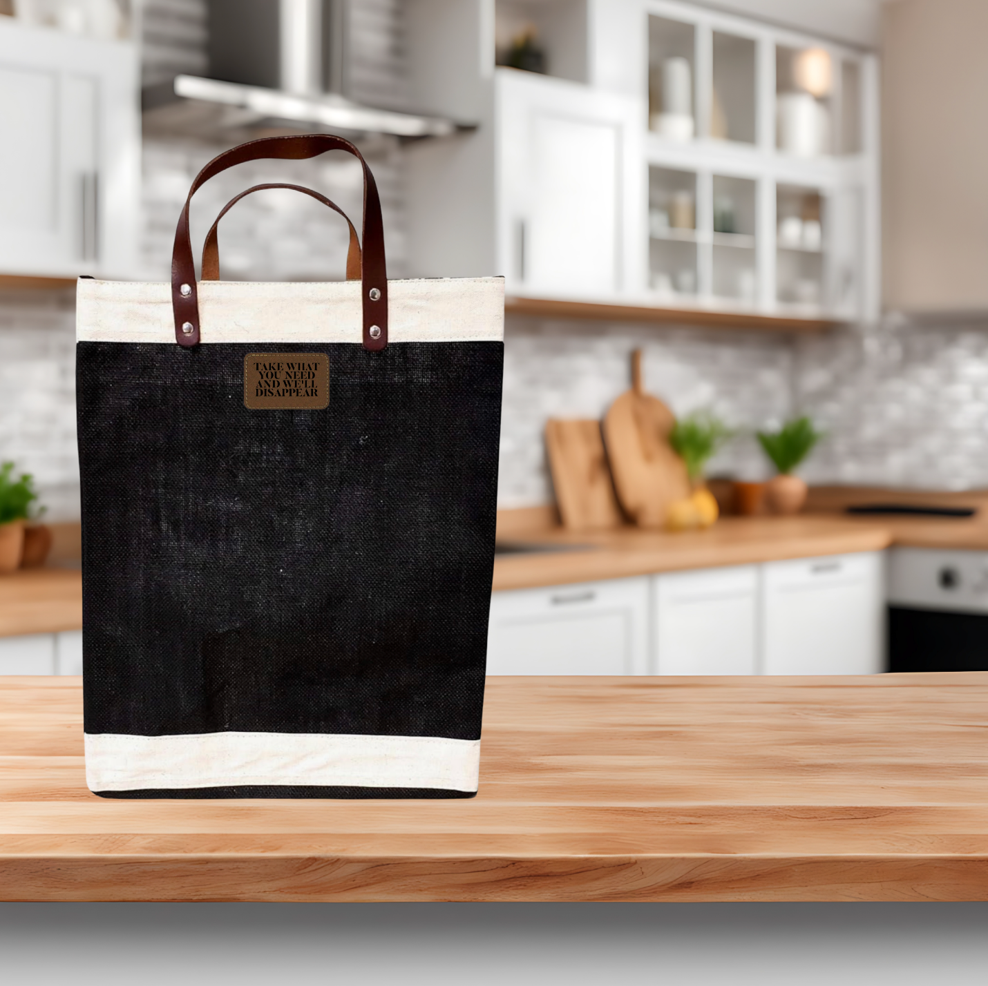 Reusable Jute Market Tote Burlap Grocery Bag With Leather Strap Handles