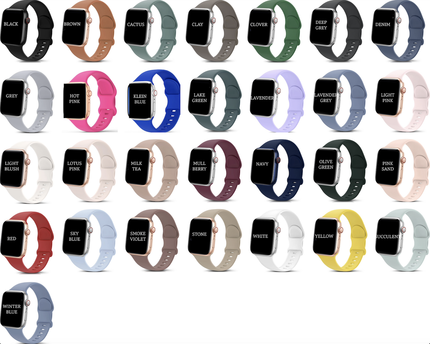 a bunch of different colors of watches on a white background