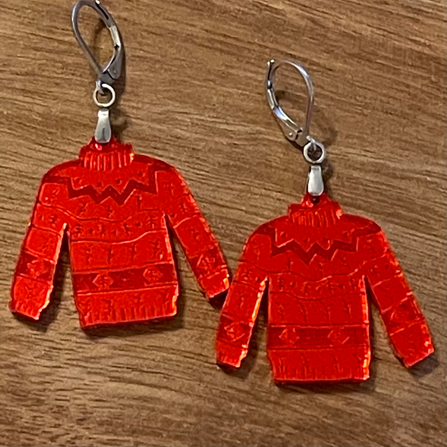 Dave Christmas Sweater Mirror Acrylic Earrings Laser Cut