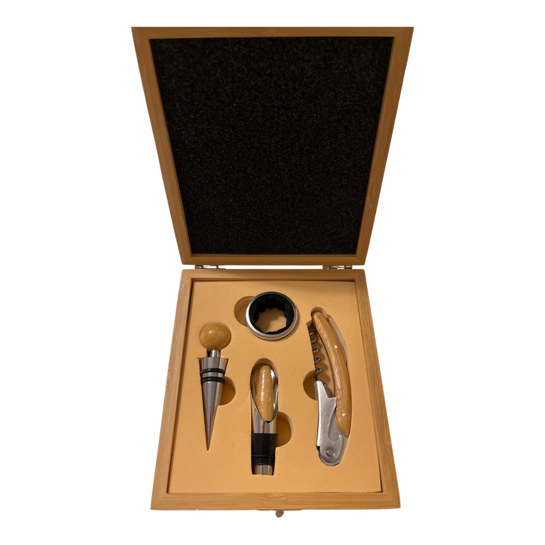 Bamboo Laser Engraved Wine Tool Box Set