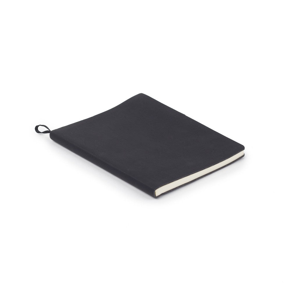 a black notebook on a white background
