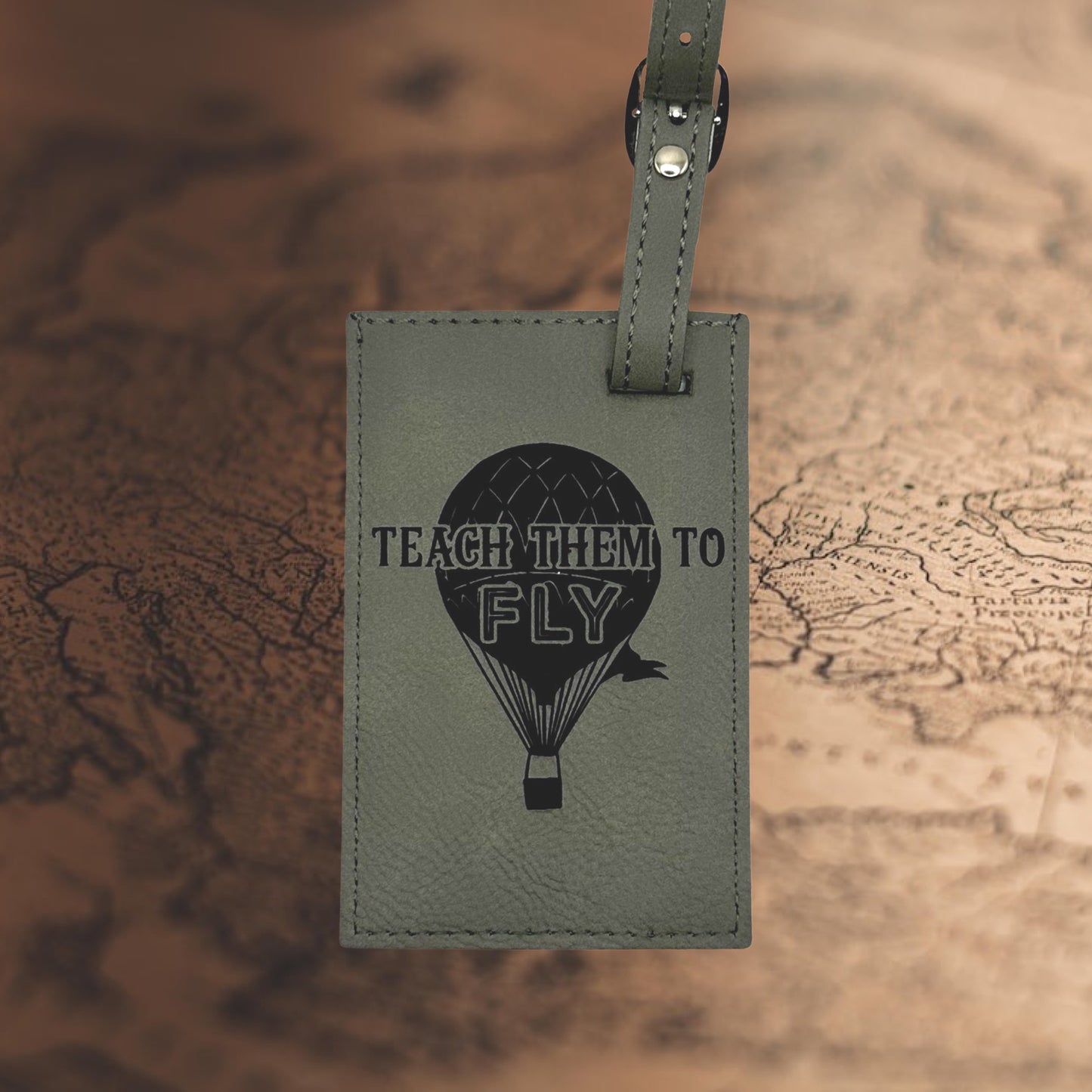Teach Them To Fly Faux Leather Luggage Tag Laser Engraved