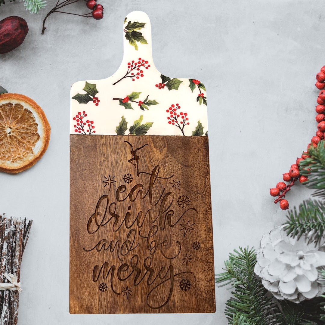 Eat Drink And Be Merry laser engraved wood board