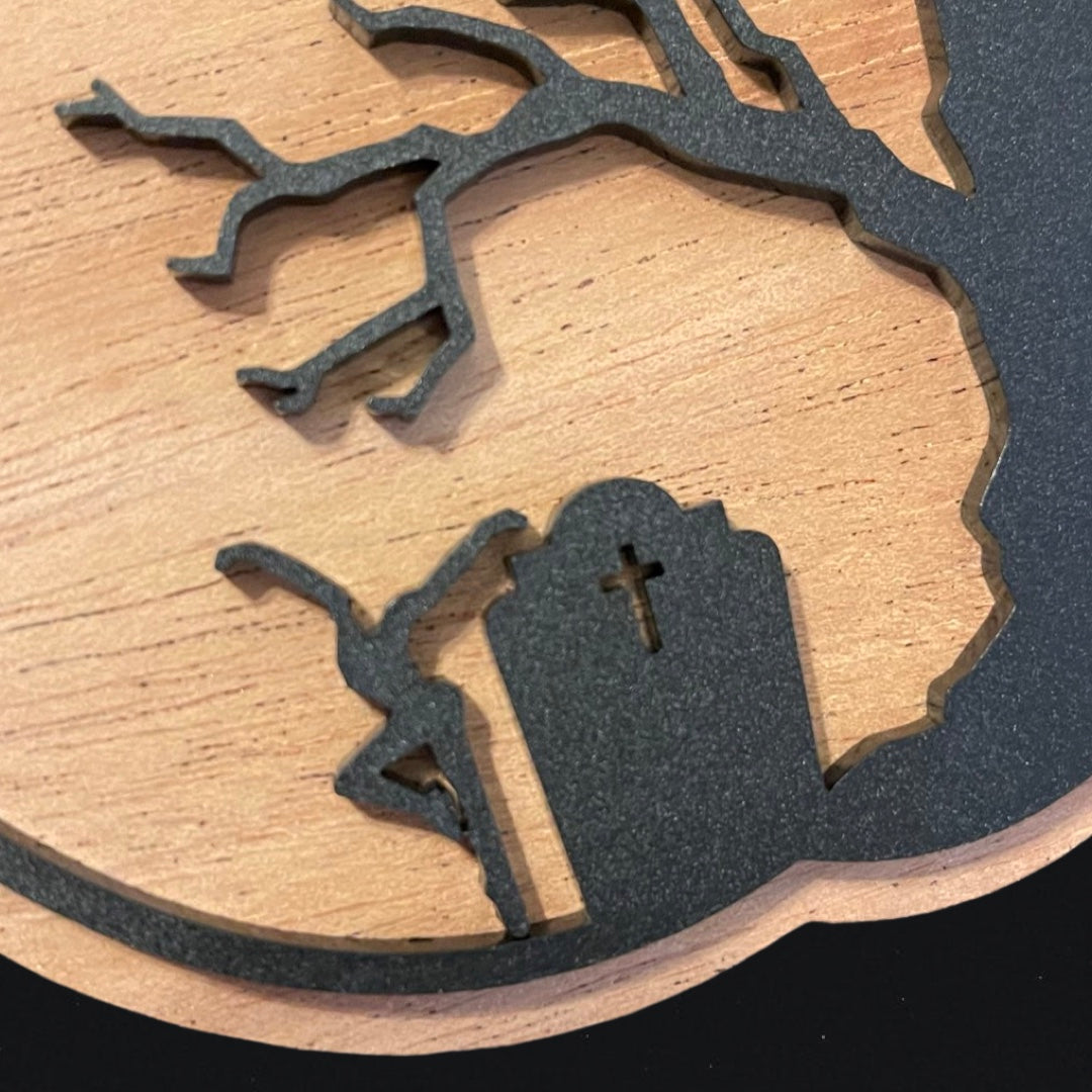 Gravedigger Fall Pumpkin laser engraved decorative tray stand
