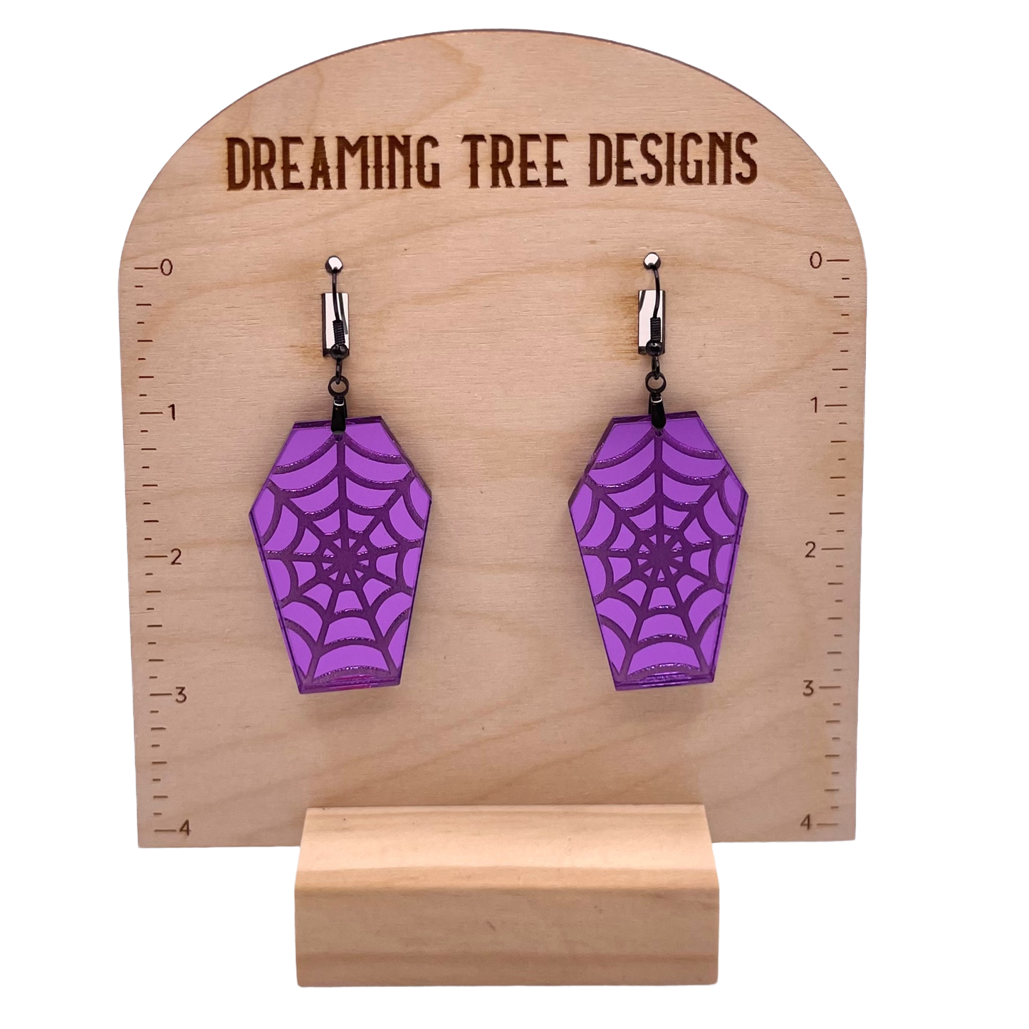 Spiderweb Coffin Halloween Mirror Acrylic Earrings Laser Cut