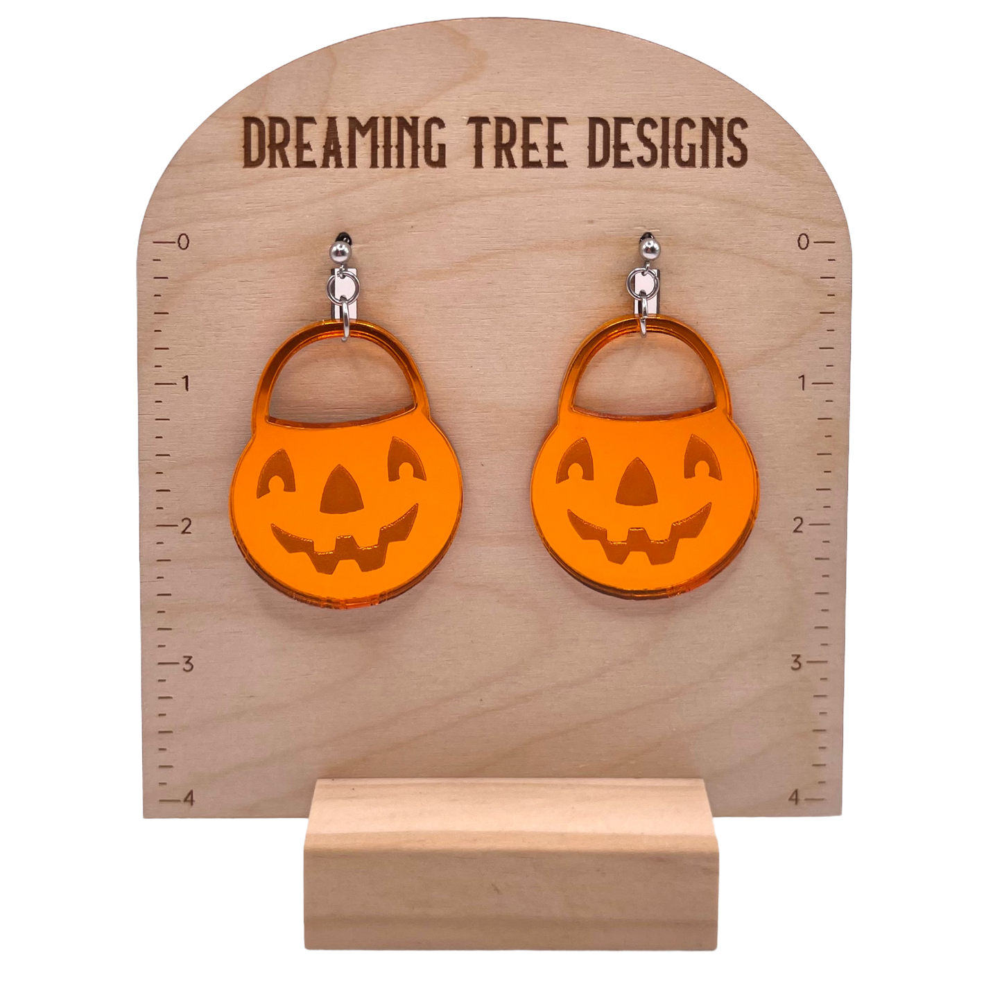 Jack O'Lantern Candy Bucket Halloween Mirror Acrylic Earrings Laser Cut