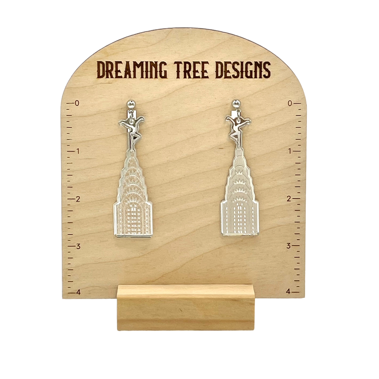 Chrysler Building Firedancer MSG NYC Mirror Acrylic Earrings Laser Cut