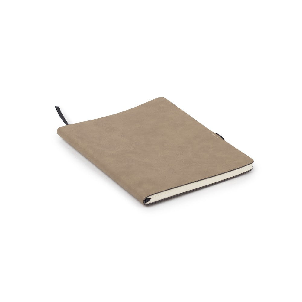 a brown notebook on a white background