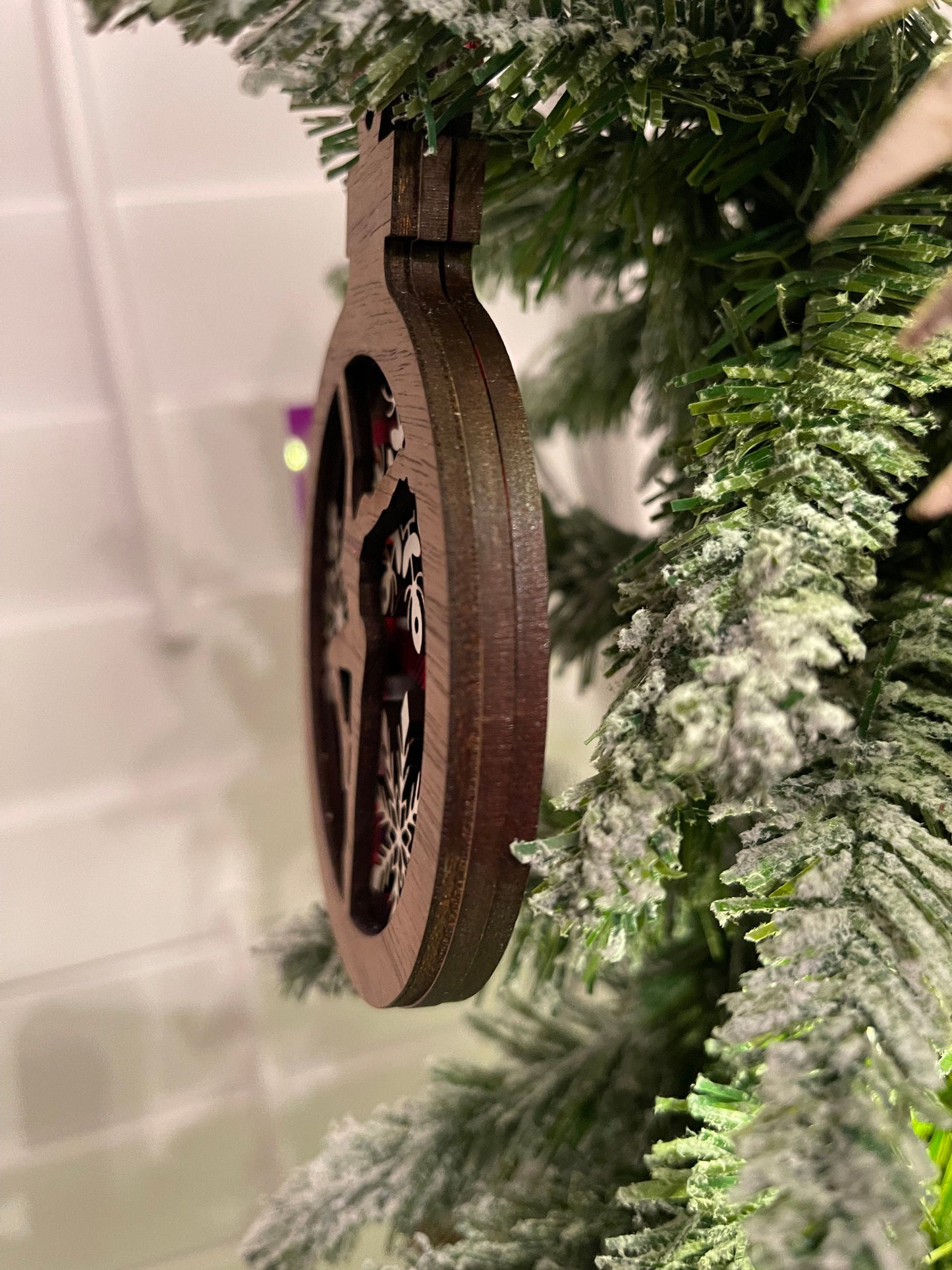 Triple Layer Buffalo Plaid Walnut Snowflake Ornament