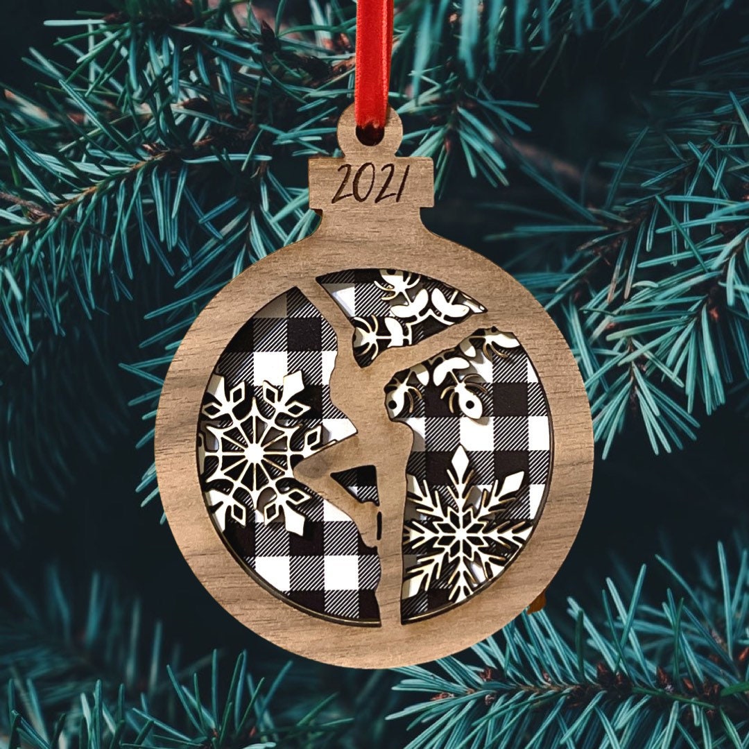 Triple Layer Buffalo Plaid Walnut Snowflake Ornament