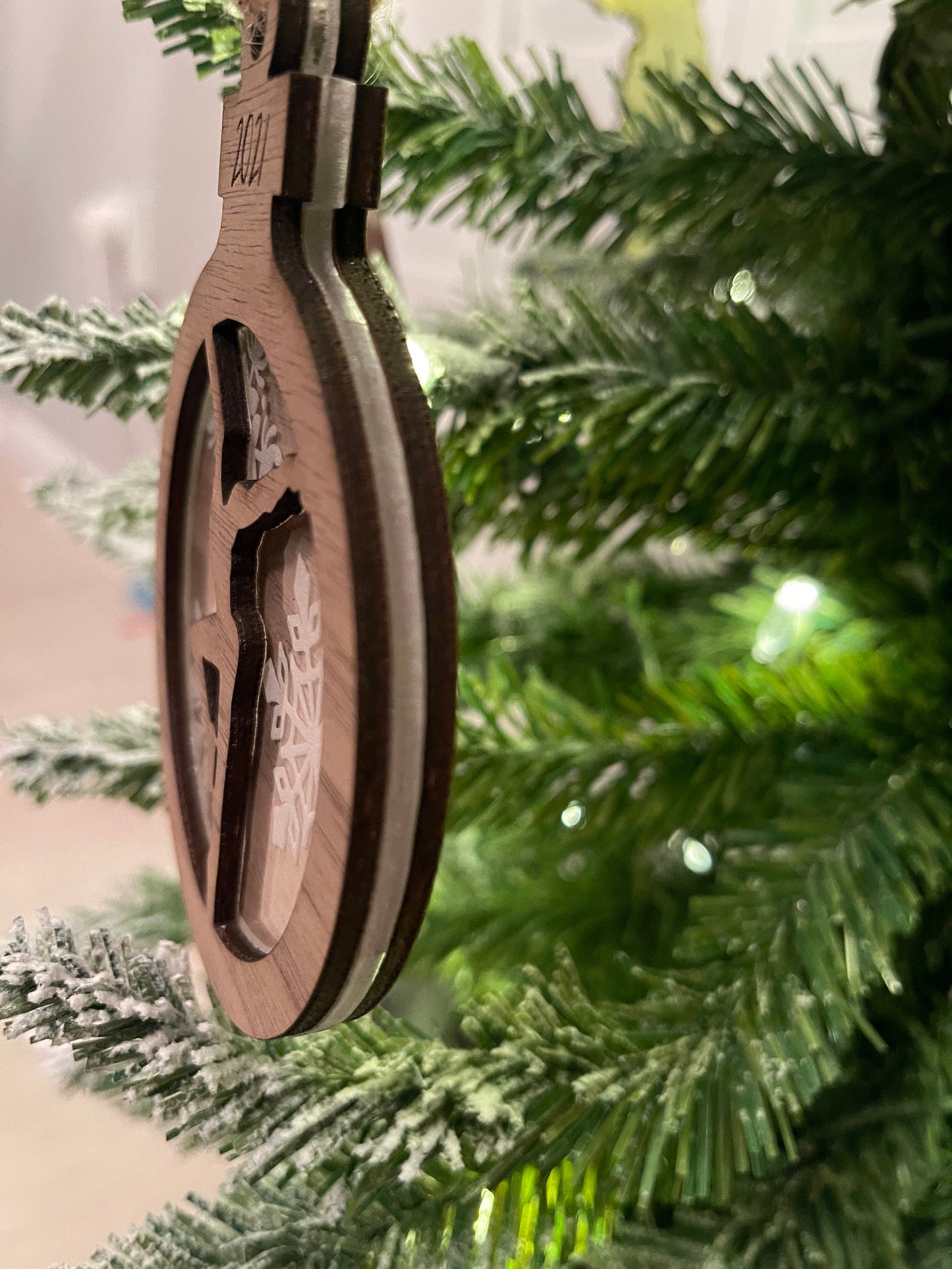 Triple Layer Walnut Acrylic Snowflake Ornament