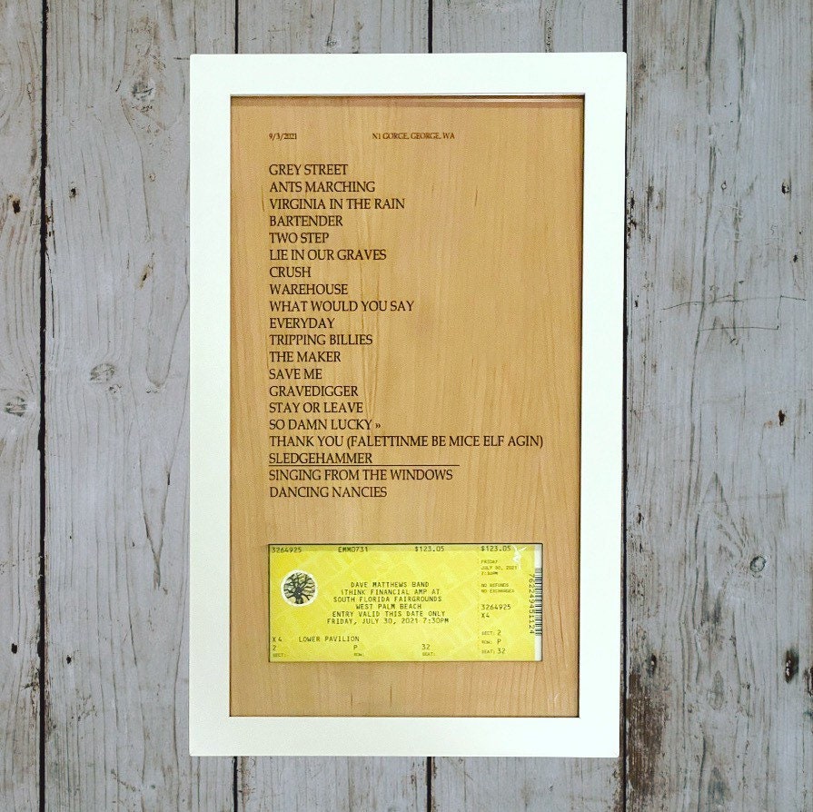 Concert Setlist and ticket stub Framed Wood Sign