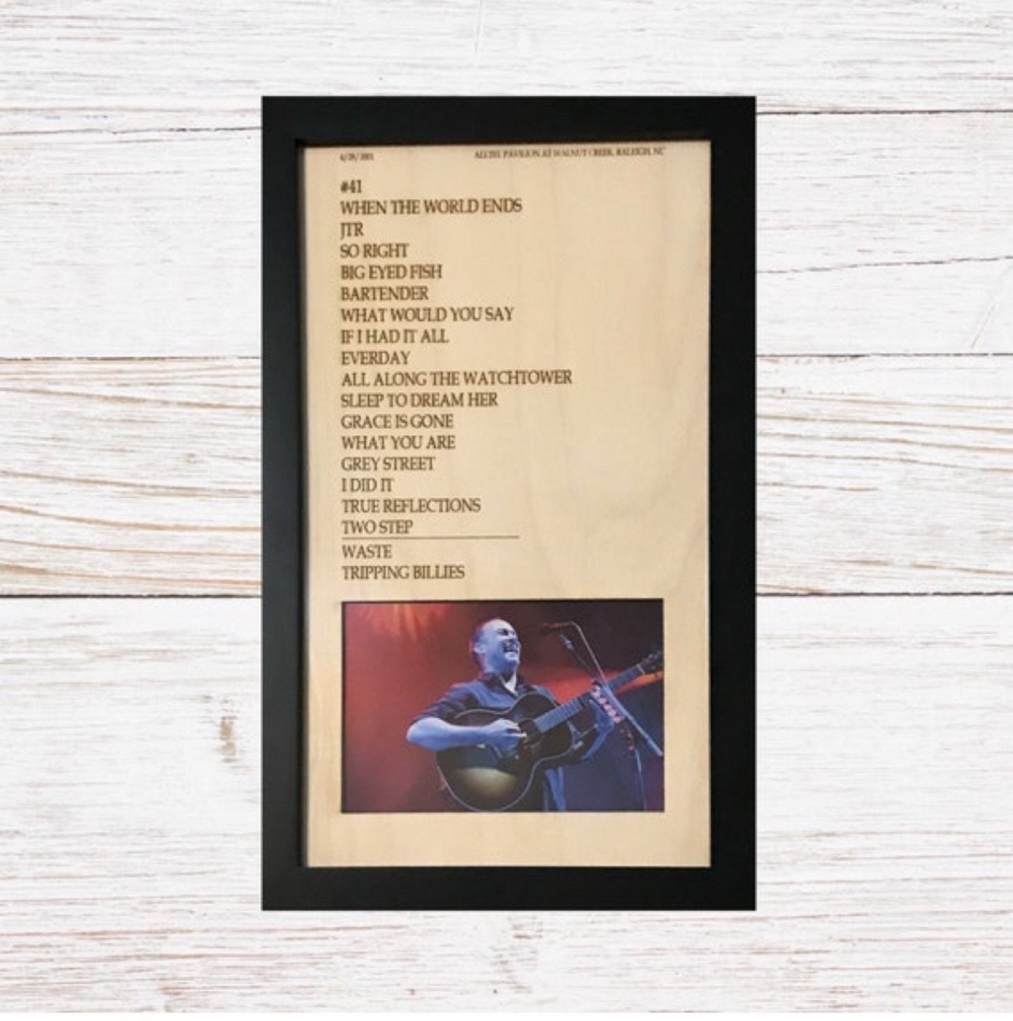 Concert Setlist and Photo Framed Wood Sign