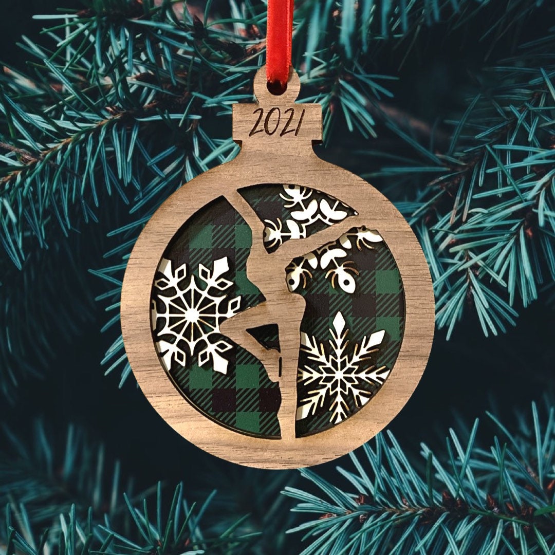 Triple Layer Buffalo Plaid Walnut Snowflake Ornament