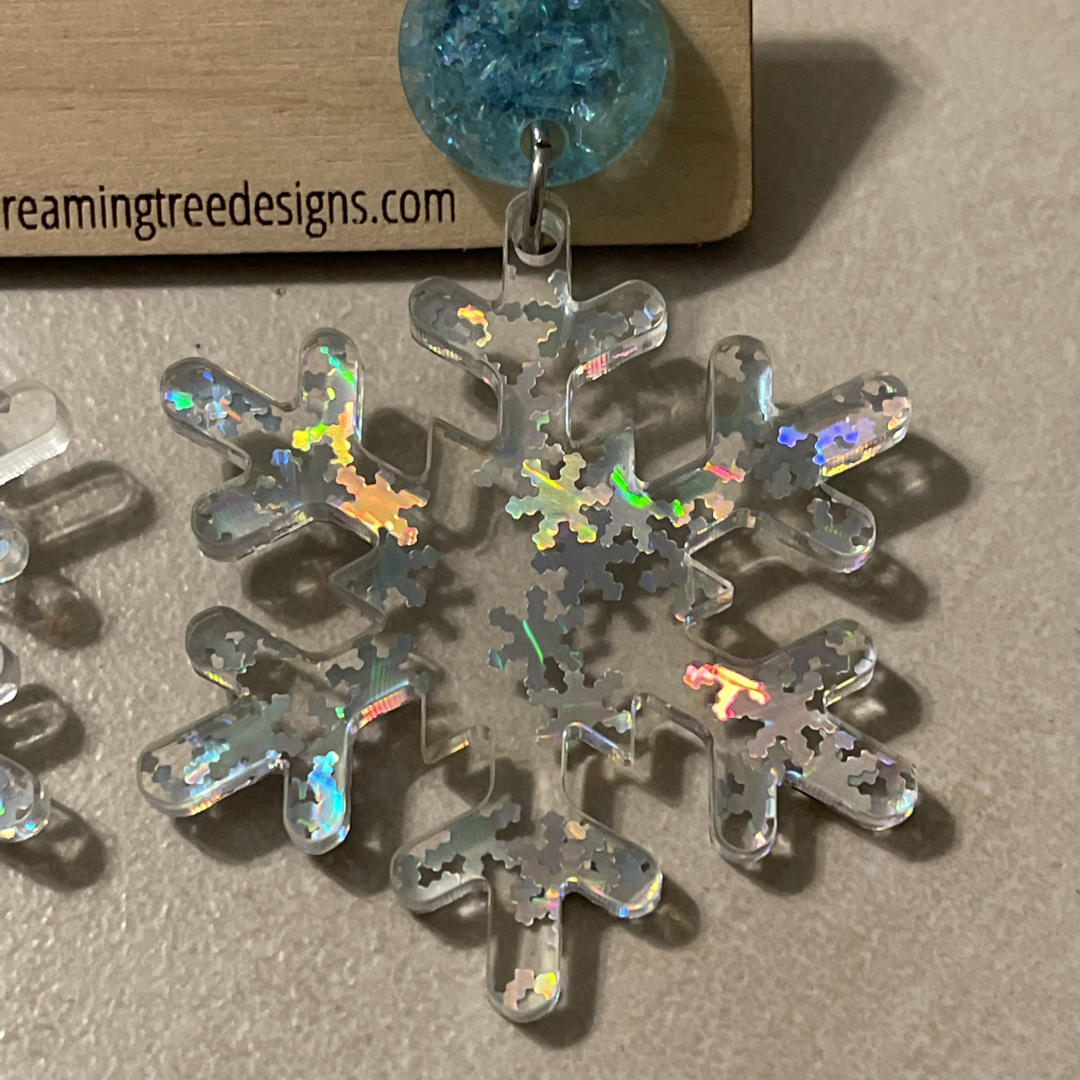 Holographic Snowflake Acrylic Earrings Laser Cut
