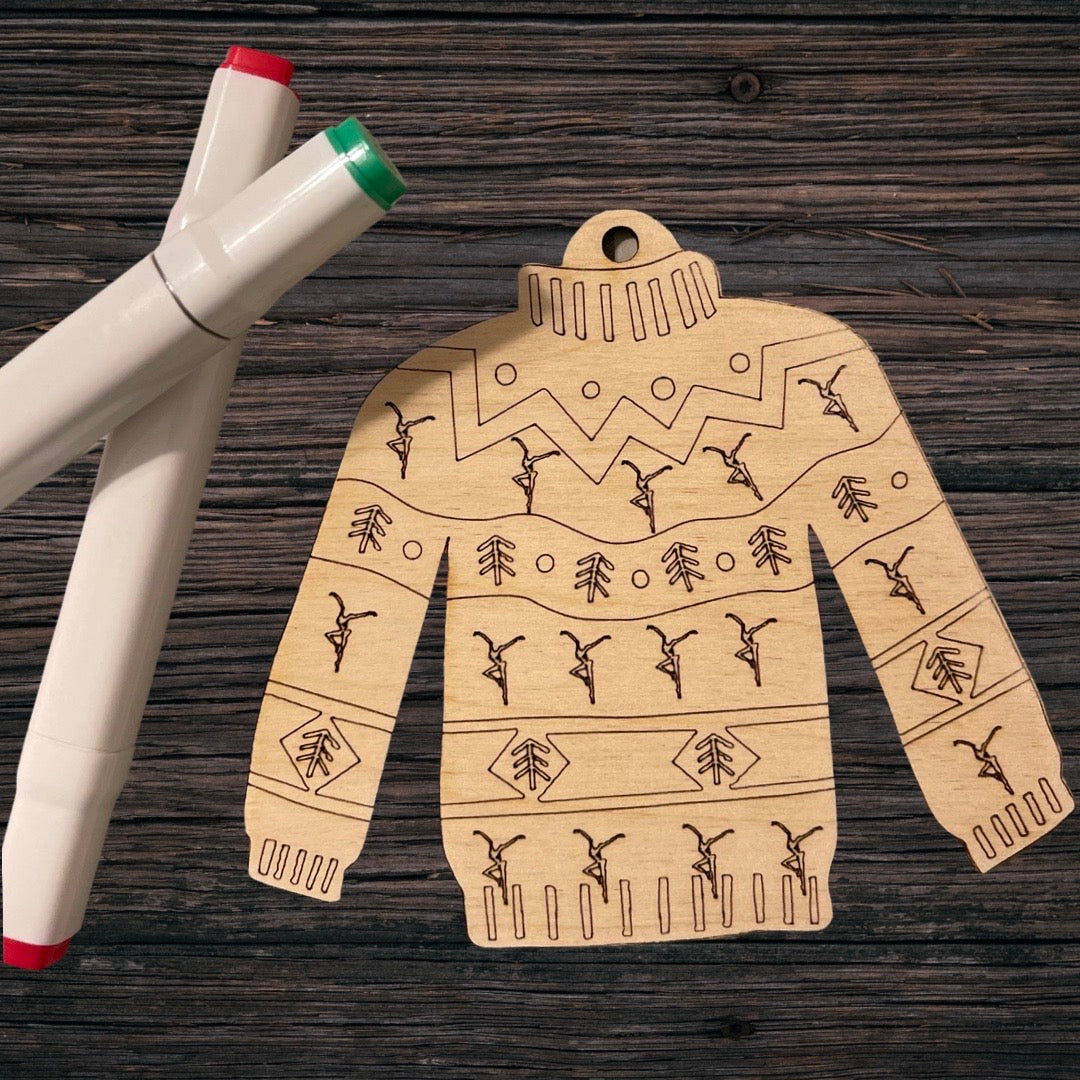 Color Your Own Wood Cut Holiday Dave Sweater engraved Ornament