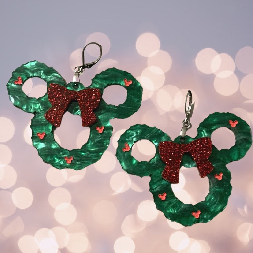 Mouse wreath Christmas earrings