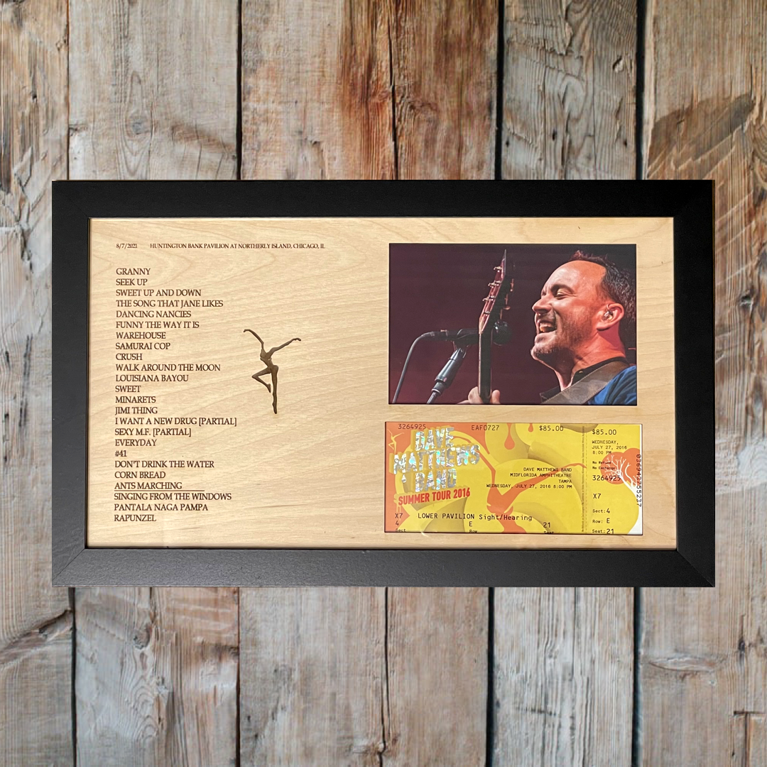 Concert Setlist with Photo and Ticket Stub Framed Wood Sign