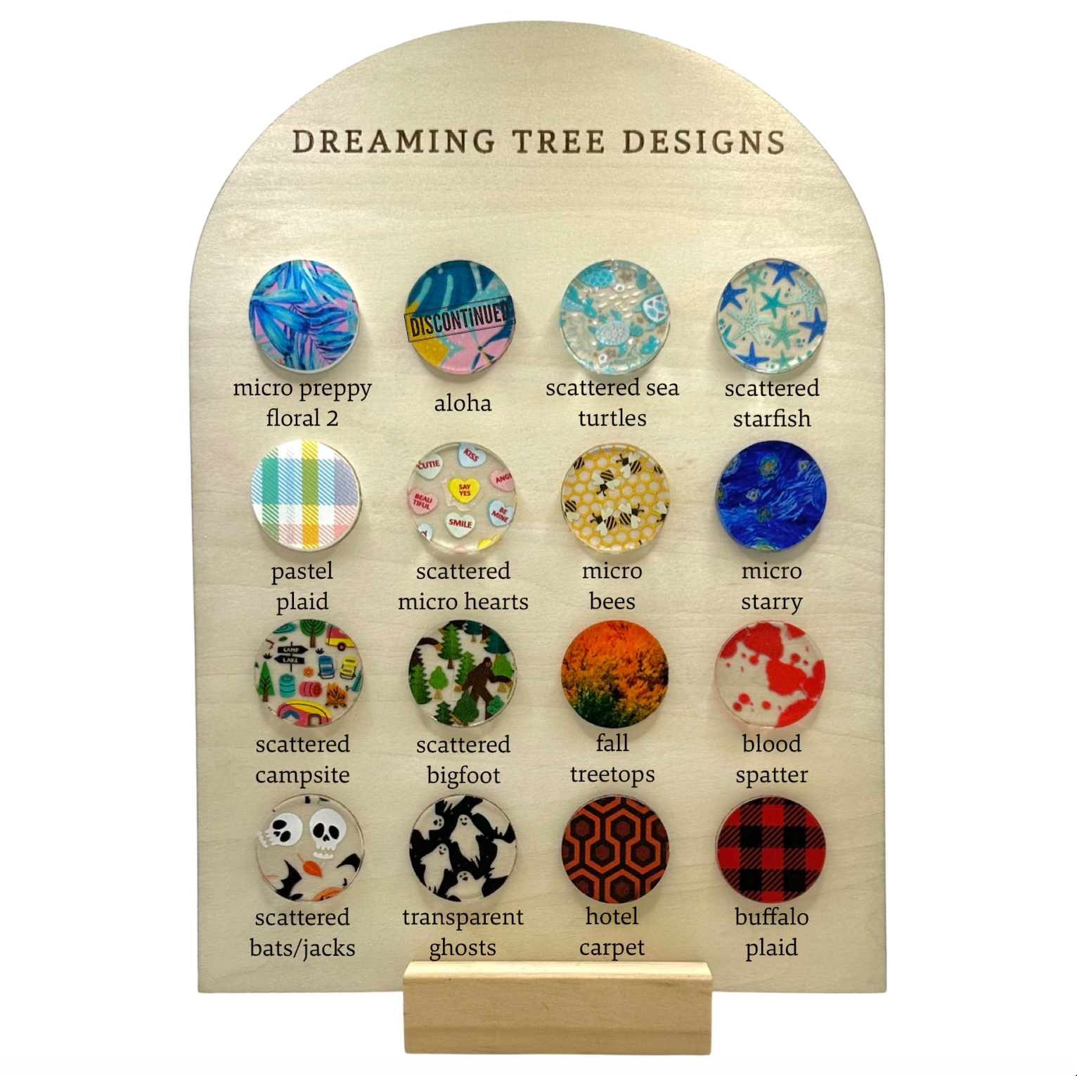 a display with a bunch of different types of buttons on it