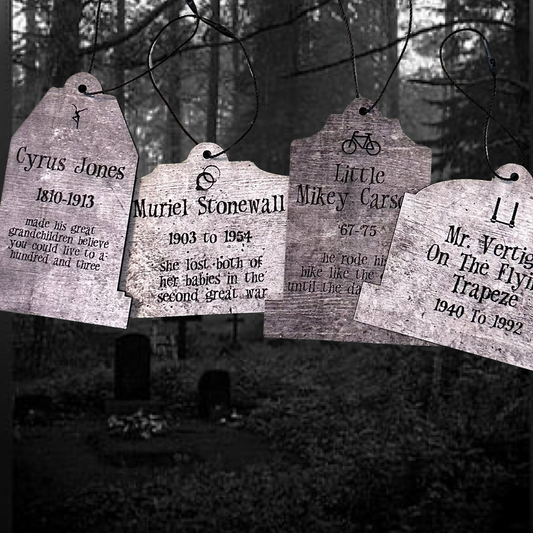 Set Of 4 Gravedigger Tombstone Ornaments