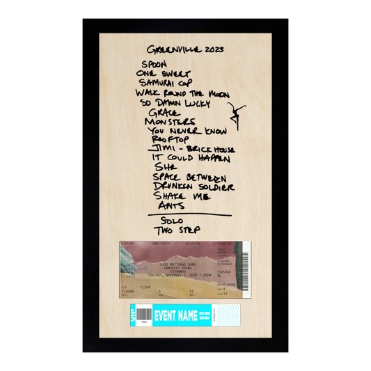 Greenville 2023 handwritten Concert Setlist With Ticket Stub and wristband Framed Wood Sign