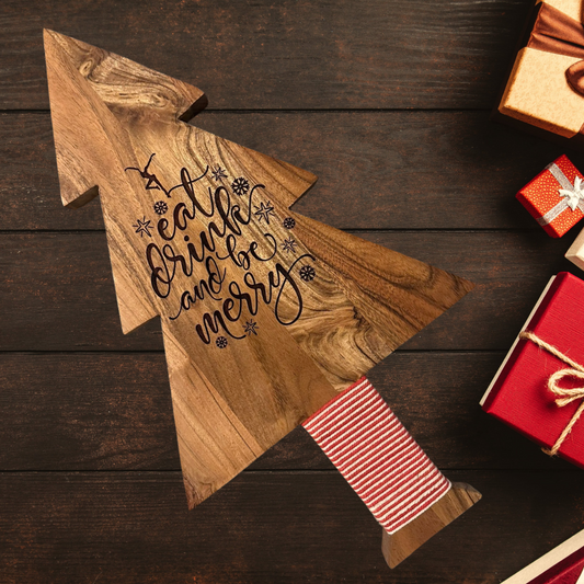 Eat Drink Be Merry Tree Engraved Charcuterie Cheese Board