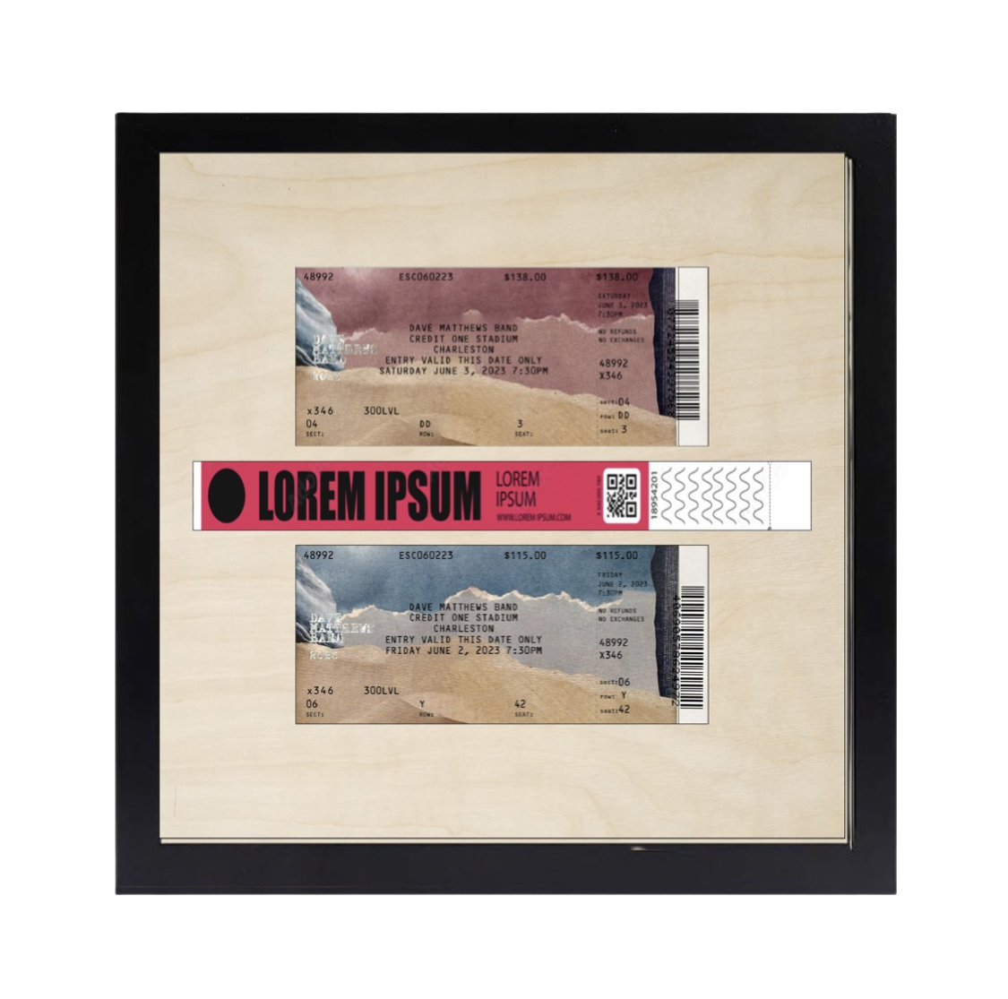 2 Tickets and A Wristband Framed Wood Laser Engraved Setlist Sign