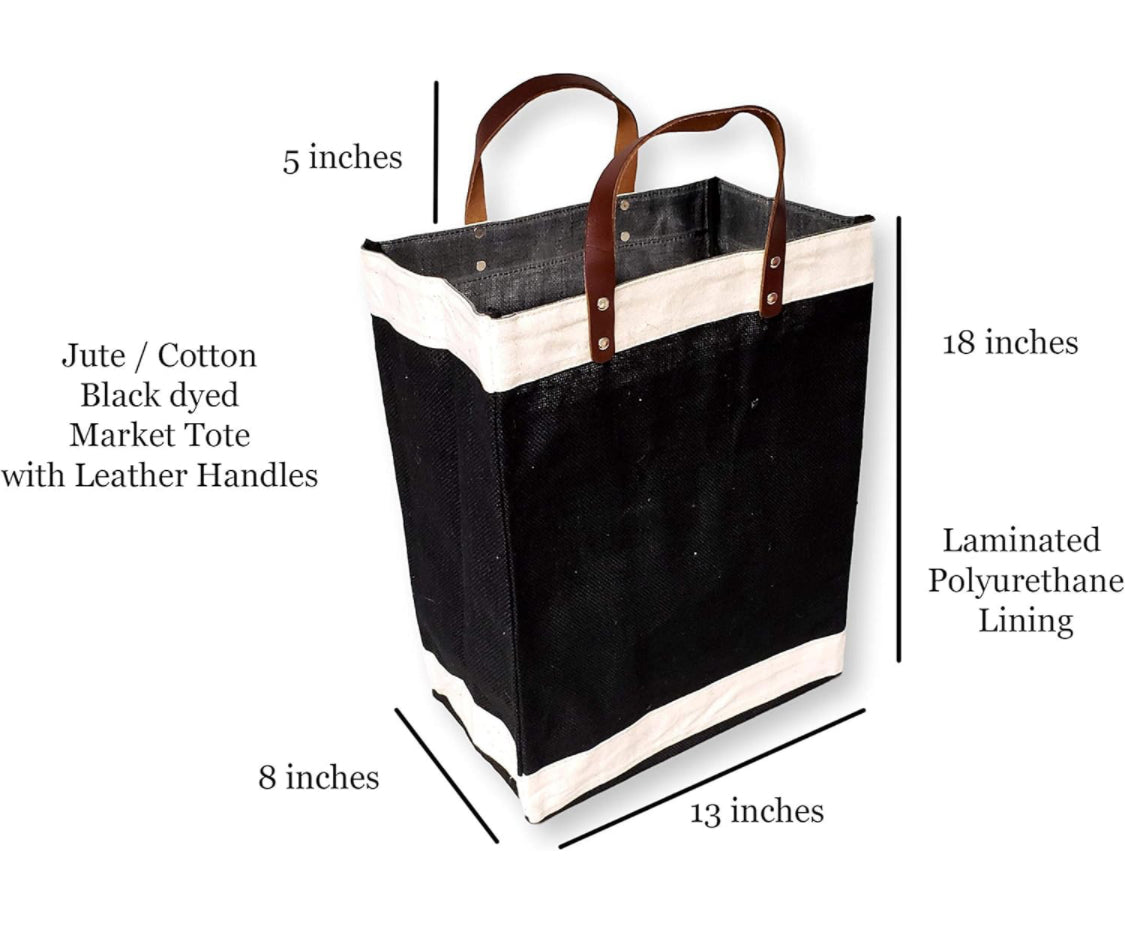 Reusable Jute Market Tote Burlap Grocery Bag With Leather Strap Handles