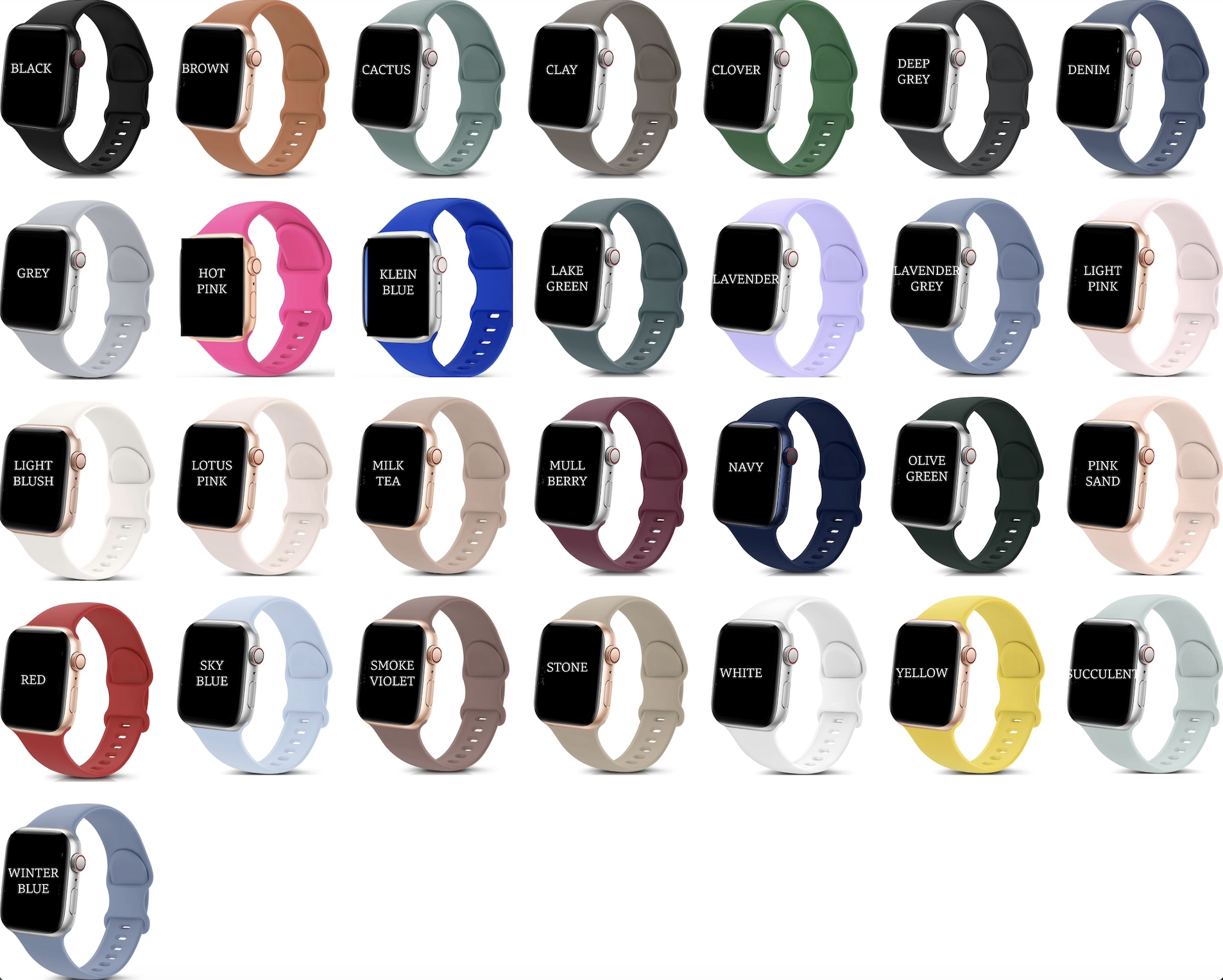 a bunch of different colors of watches on a white background