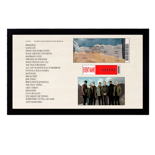 Concert Setlist with 3x5 Photo, Ticket Stub and Wristband Framed Wood Sign