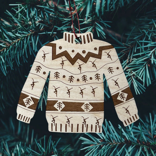 Wood Cut Holiday Dave Sweater engraved Ornament