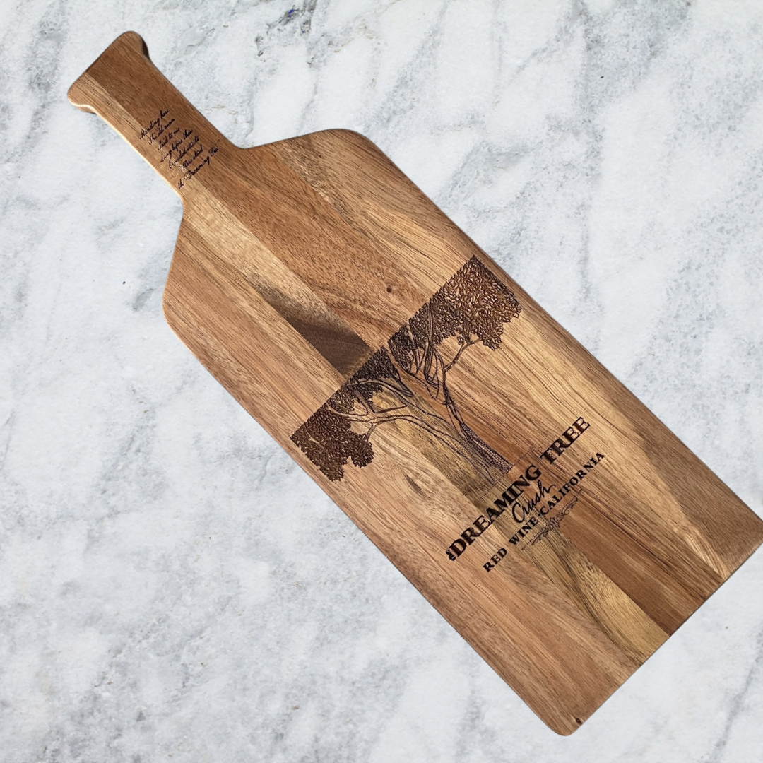 Dreaming Tree Wine Bottle laser engraved charcuterie cheese board