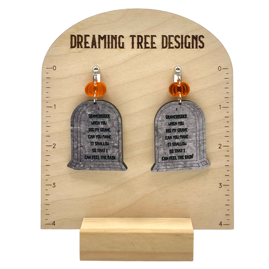 Gravedigger Tombstone Firedancer Halloween Acrylic Earrings Laser Cut