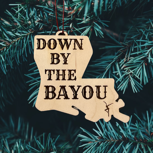 Wood Cut Louisiana bayou engraved Ornament
