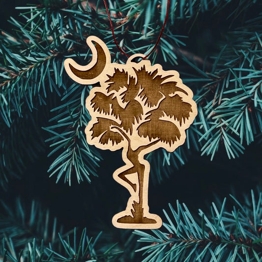 Wood Cut Palmetto Moon Firedancer SC engraved Ornament