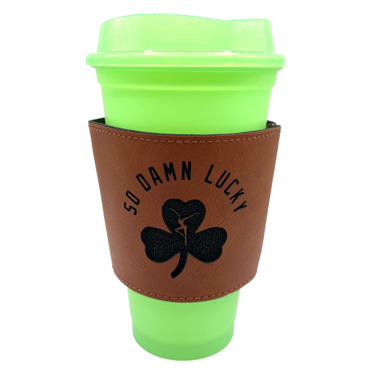So Damn Lucky Leather Coffee Sleeve