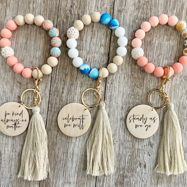 Boho Silicone Beads Engraved Wristlet Keychain – Dreaming Tree Designs And  Decor