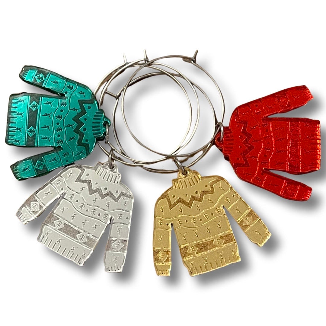 Dave Sweater Mirror Acrylic Earrings or Wine Charms