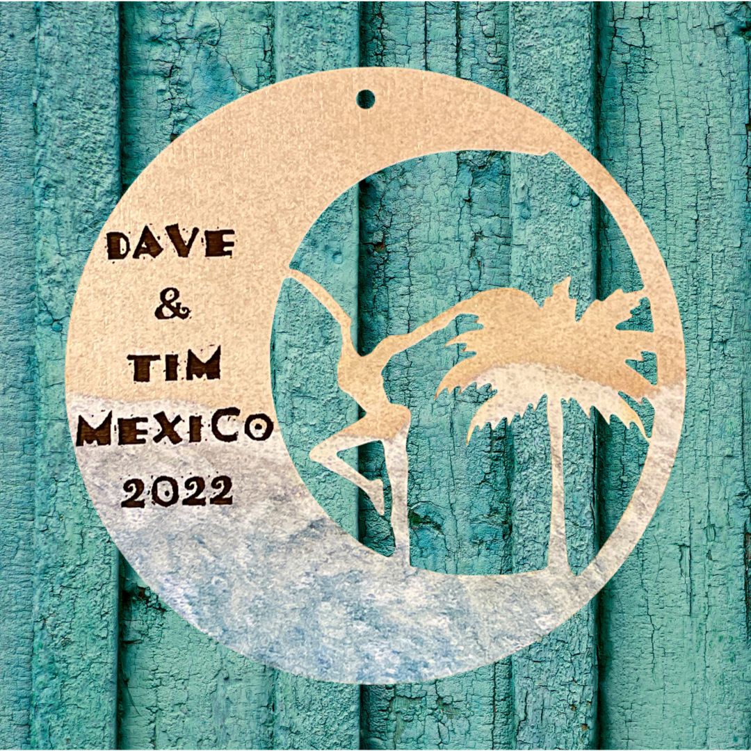 Wood Cut Moon Palace Mexico engraved Ornament