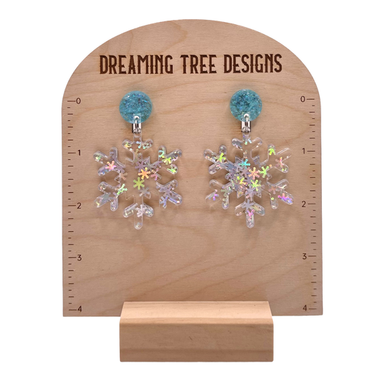 Holographic Snowflake Acrylic Earrings Laser Cut