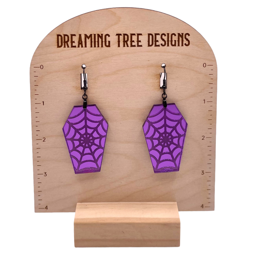 Spiderweb Coffin Halloween Mirror Acrylic Earrings Laser Cut
