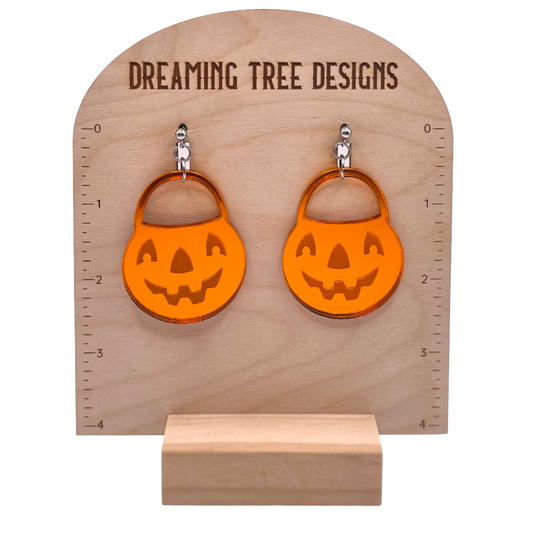 Jack O'Lantern Candy Bucket Halloween Mirror Acrylic Earrings Laser Cut