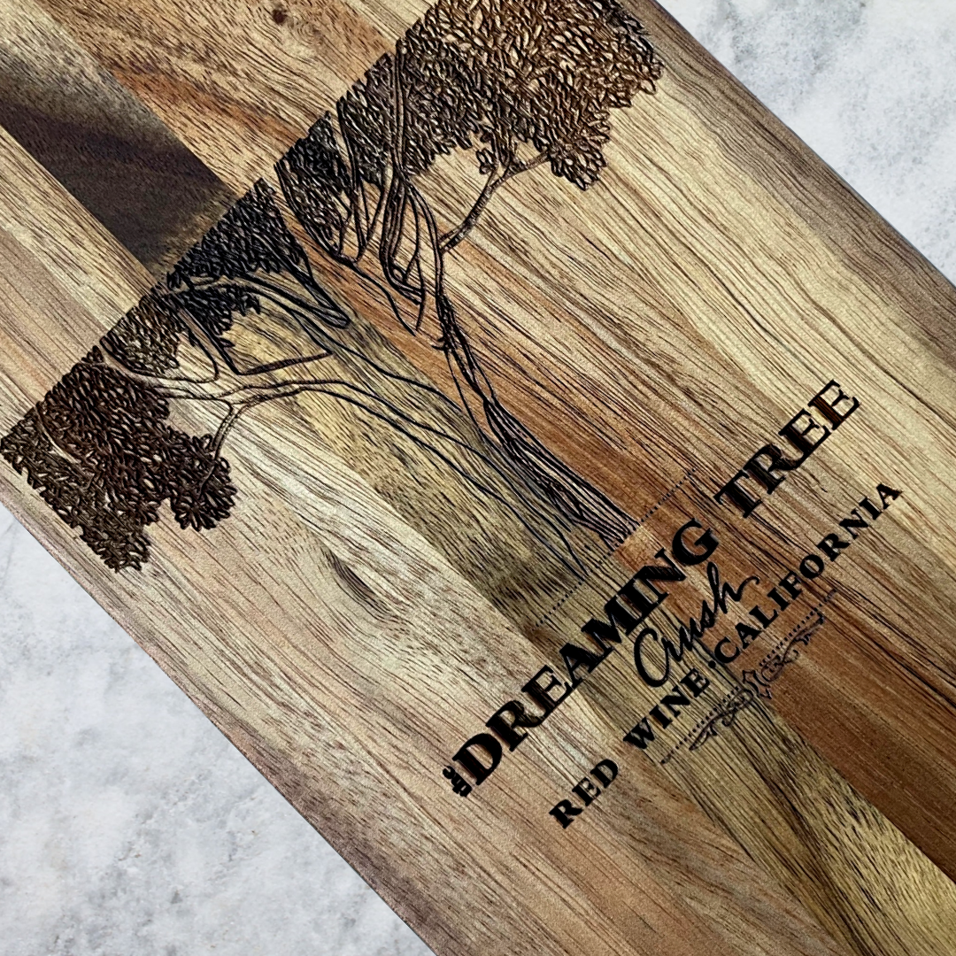 Dreaming Tree Wine Bottle laser engraved charcuterie cheese board