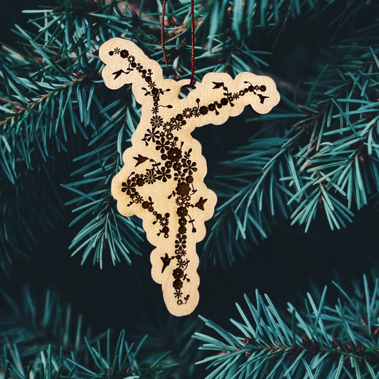 Wood Cut Flower engraved Ornament