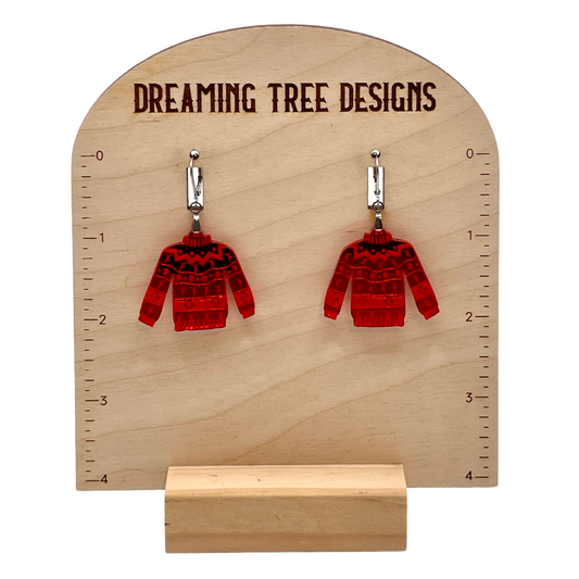 Dave Christmas Sweater Mirror Acrylic Earrings Laser Cut